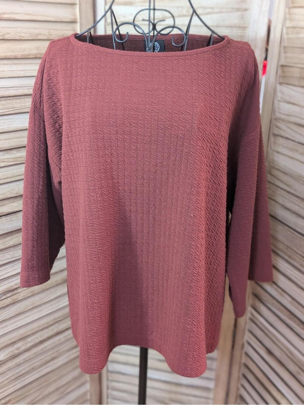 Bobeau Brown Textured Knit Flowy Loose Fit Half Sleeve Tee Shirt Women's Large